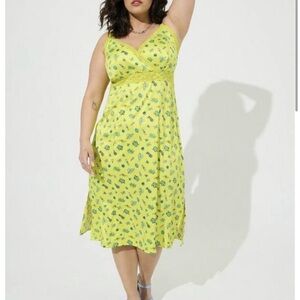 NWT Torrid Betsey Johnson 3X 22 24  MIDI Trench Satin Lace Inset Dress Yellow